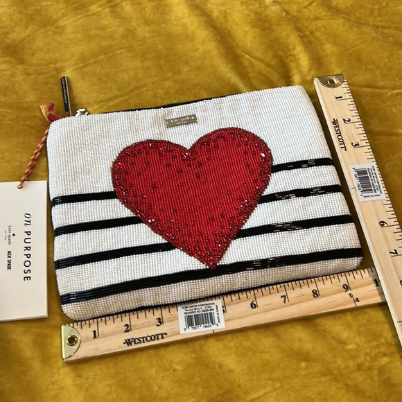 Kate Spade On Purpose Heart & Stripes Handcrafted Embellished Clutch, NWT